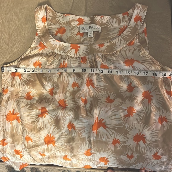 ST JOHN Sleeveless Silk Cream Orange Floral Blouse Tank Shirt Top Shell Luxury L - Picture 5 of 6